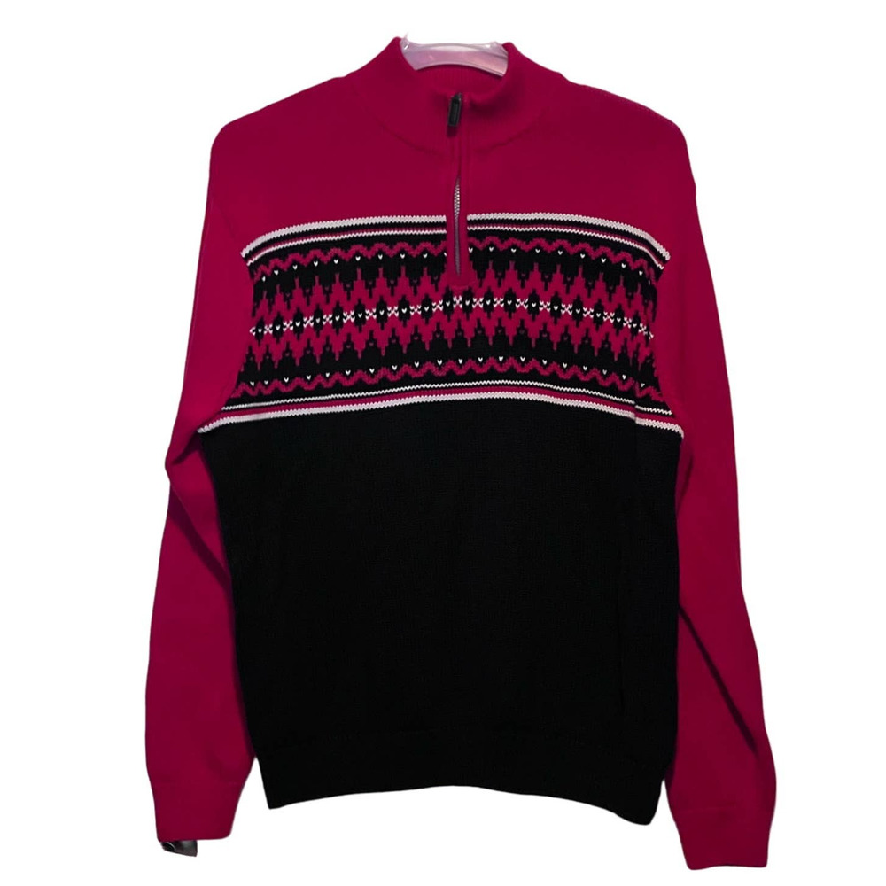 Chaps Men's Knit Pullover Sweater 3/4 Zip Long Sleeves Red Black White Size XXL